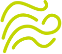 A gray square background with three curved, yellow-green lines and one small yellow-green circle arranged in an abstract pattern.